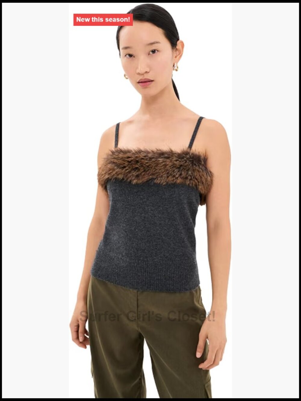 Marc Jacobs Faux Fur Lined Wool Cashmere Tank Top, Short Sleeve Crew Neck